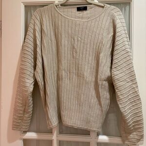 Tahari Beige Ribbed Knit Top